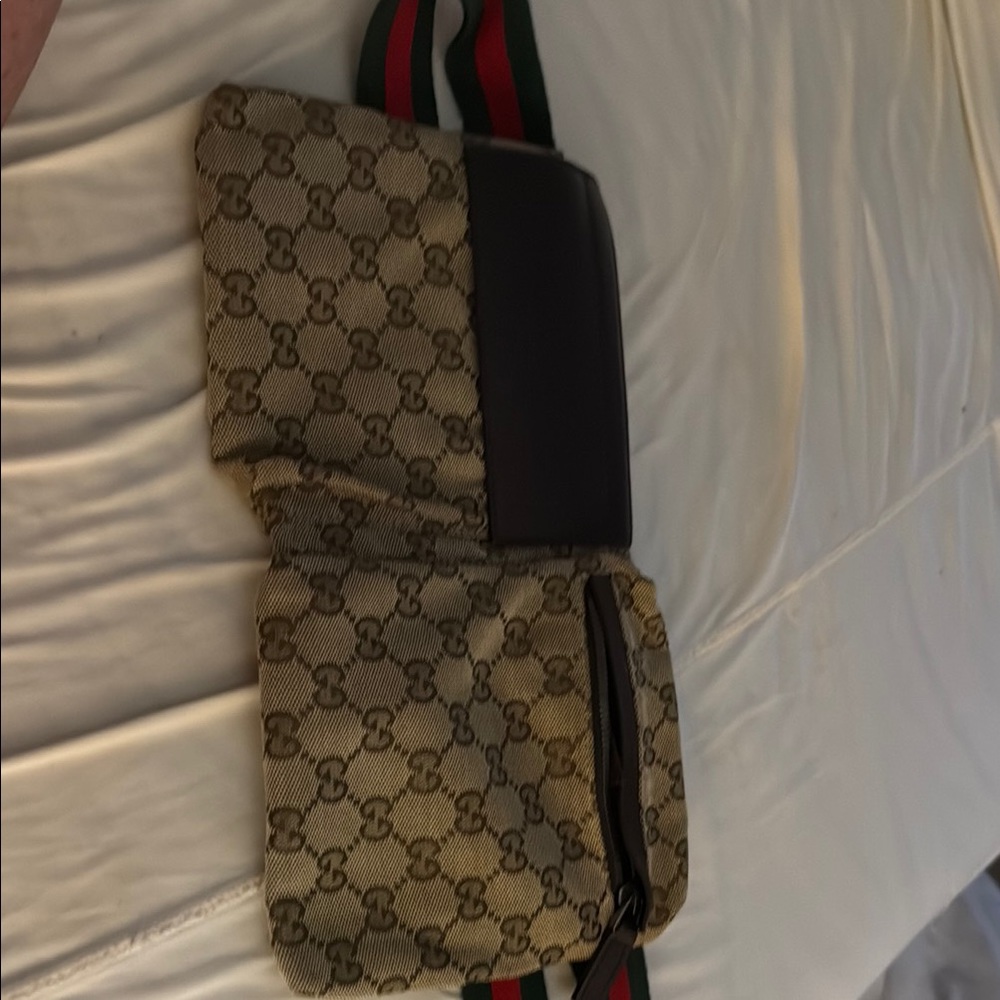 Gucci Brown and Black Belt Bag with Monogram Pattern